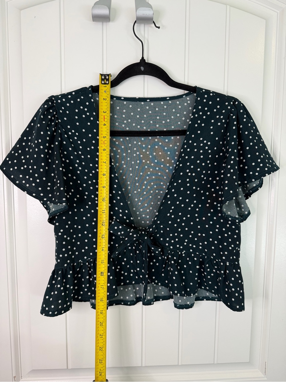 Green Polka Dot Tie-Front Top